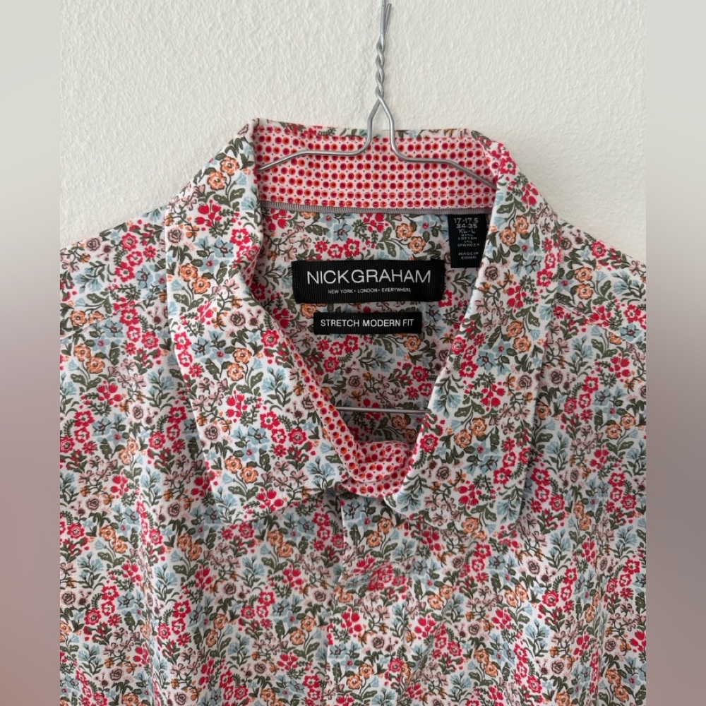 Nick Graham Modern Fit Floral Dress Shirt 17-17.5